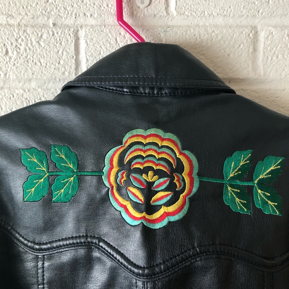 Embroidered leather jacket